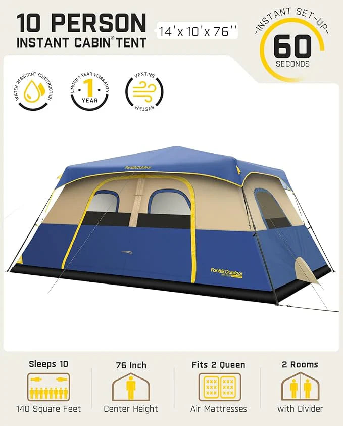 Camping Tent 4/6/8/10 Person Instant Cabin Tent Setup in 60 Seconds with Rainfly