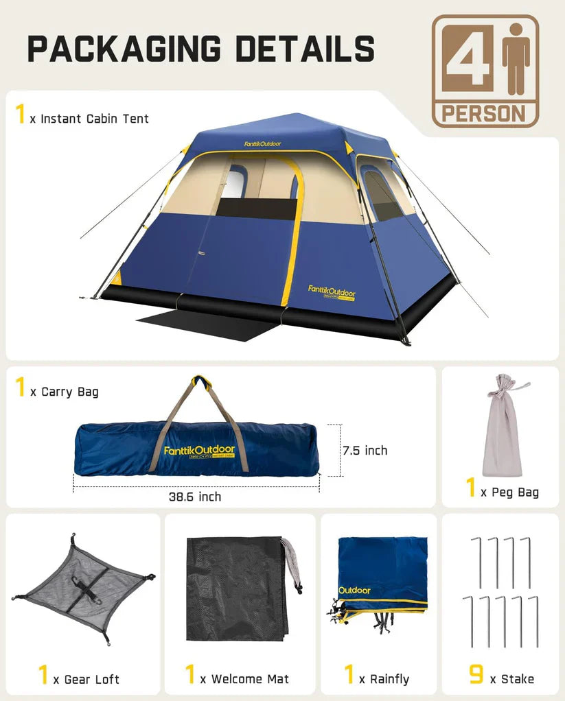 Camping Tent 4/6/8/10 Person Instant Cabin Tent Setup in 60 Seconds with Rainfly