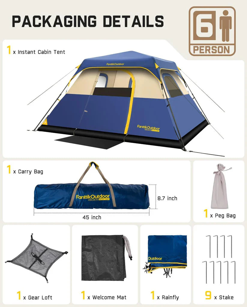 Camping Tent 4/6/8/10 Person Instant Cabin Tent Setup in 60 Seconds with Rainfly